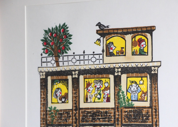多色刷り版画作品　レトロマンション 2枚目の画像