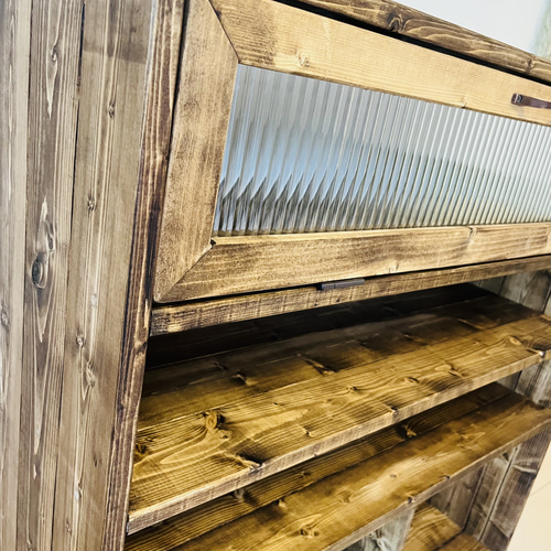 キッチンラック 収納棚 無垢材家具 本棚 モールガラス チェスト 棚