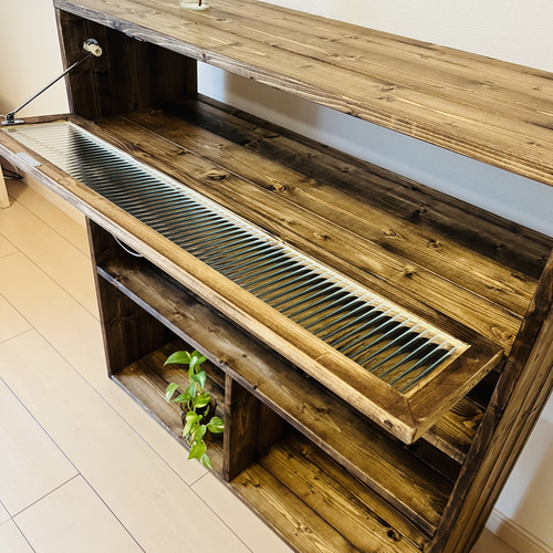 キッチンラック 収納棚 無垢材家具 本棚 モールガラス チェスト 棚