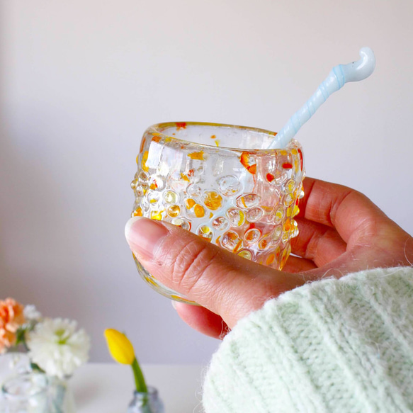 つぶつぶ ミモザ 吹きガラスのうつわ グラス 花瓶 デザートカップ