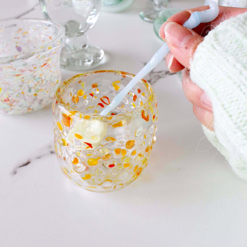 つぶつぶ ミモザ 吹きガラスのうつわ グラス 花瓶 デザートカップ