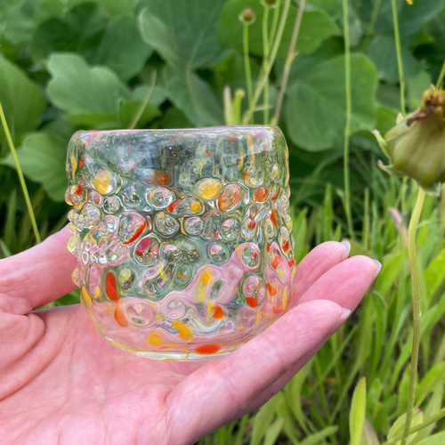 ガラス製 丸型花瓶 　ビードロ　手吹きガラス ガラス製 丸型花瓶 ビードロ 手吹きガラス