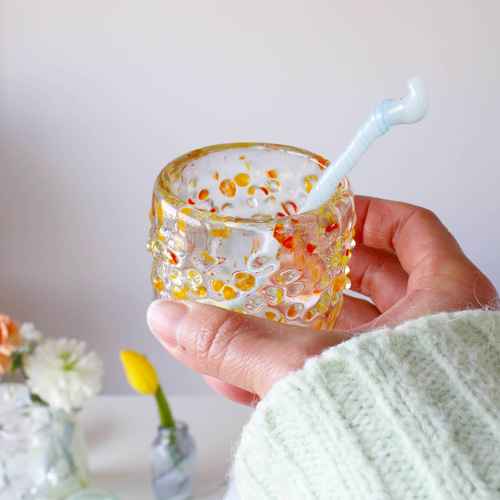 つぶつぶ ミモザ 吹きガラスのうつわ グラス 花瓶 デザートカップ