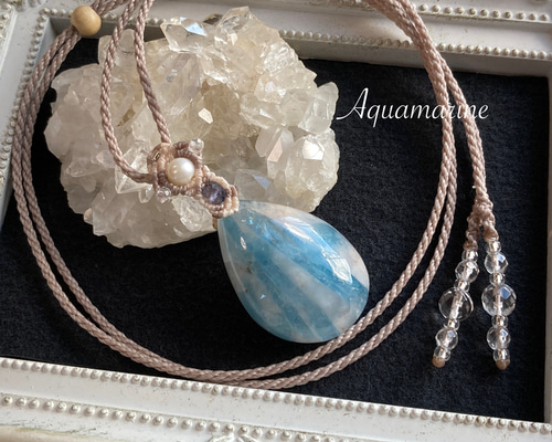 ヒヤン♪アクアマリンの天然石マクラメ編みネックレス♪♪♪ ヒヤン♪アクアマリンの天然石マクラメ編みネックレス