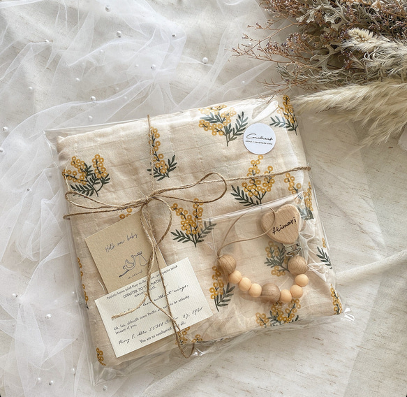 万能クリップ＋オーガニックコットンやわらかミモザ柄ブランケット