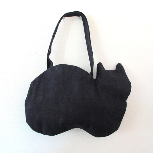 デニムリメイクバックS 猫ショルダーバック ショルダー付き ネコLOVE トートバッグ ハンドメイド デニム