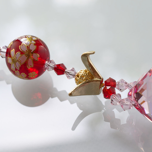 ショートタイプ】健康祈願＆お祝いにも◎折鶴入り＊赤の和モダンサン