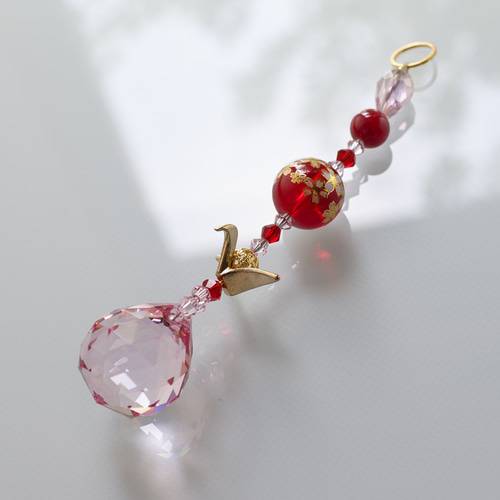 ショートタイプ】和空間にも◎折鶴と桜ビーズ入り＊華麗な赤のサン