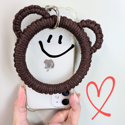 スマホストラップ マクラメ ハンドストラップ アームストラップ くま