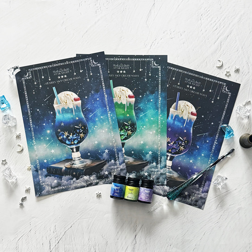 レア‼️クリームソーダーポスター3枚 全3色】架空の星空喫茶 