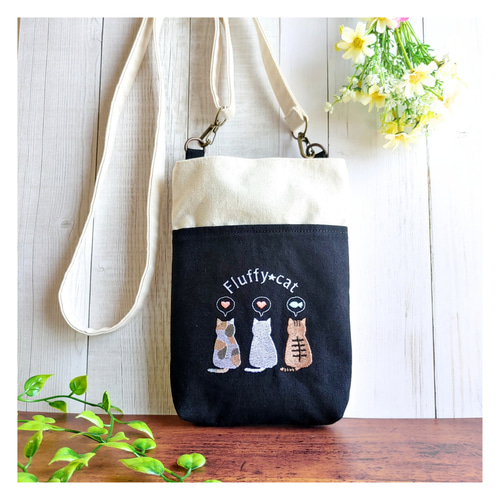 刺繍】(黒)猫花ショルダーバッグ ポーチ Oddeye(オッドアイ) 通販 
