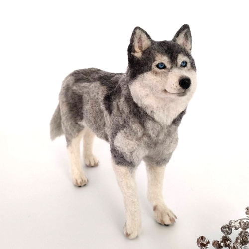 シベリアンハスキーさん〈24072〉 羊毛フェルト 羊毛わんこ 福や