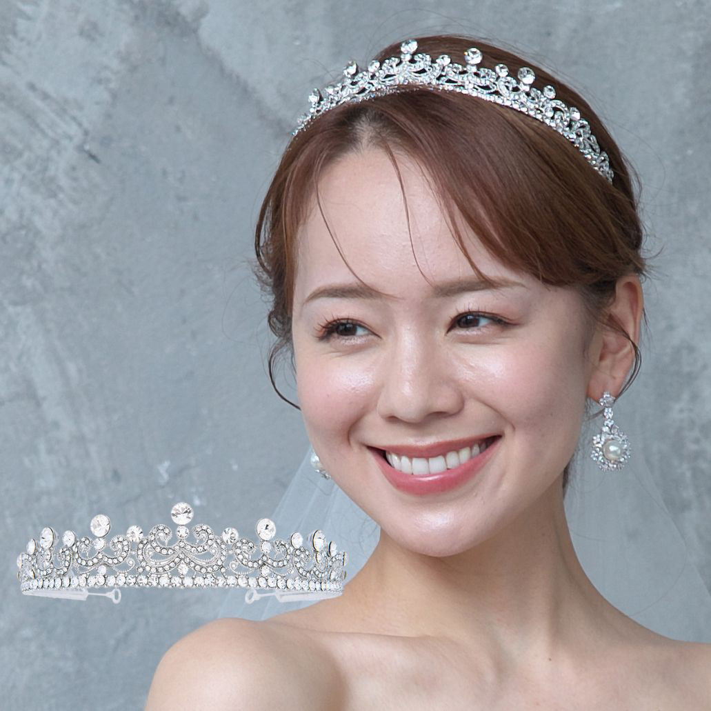 ヴィクトリアティアラ T-113 |花嫁 結婚式 挙式 ウェディング 上品 クラシカル クラウン 低い ヘアアクセ
