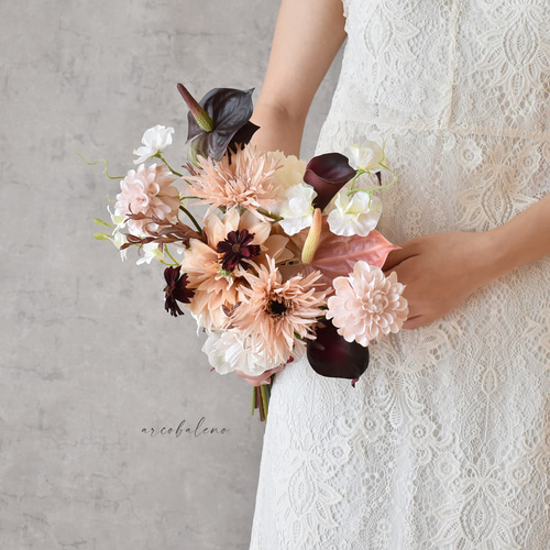 1点限定価格】くすみピンクベージュとテラコッタの秋色ブーケ