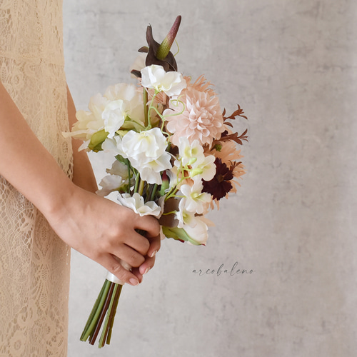 1点限定価格】くすみピンクベージュとテラコッタの秋色ブーケ