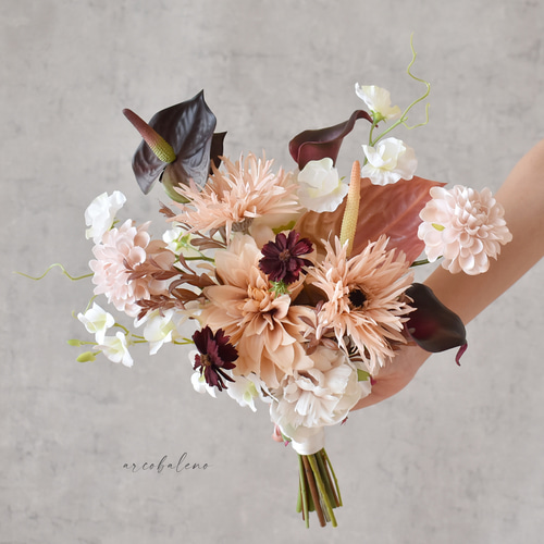 1点限定価格】くすみピンクベージュとテラコッタの秋色ブーケ