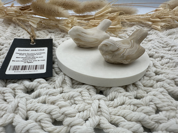 2点set スモールbabyバードオブジェ(ベージュマーブル) ///  ジェスモナイト 撮影小物 オブジェ 2枚目の画像