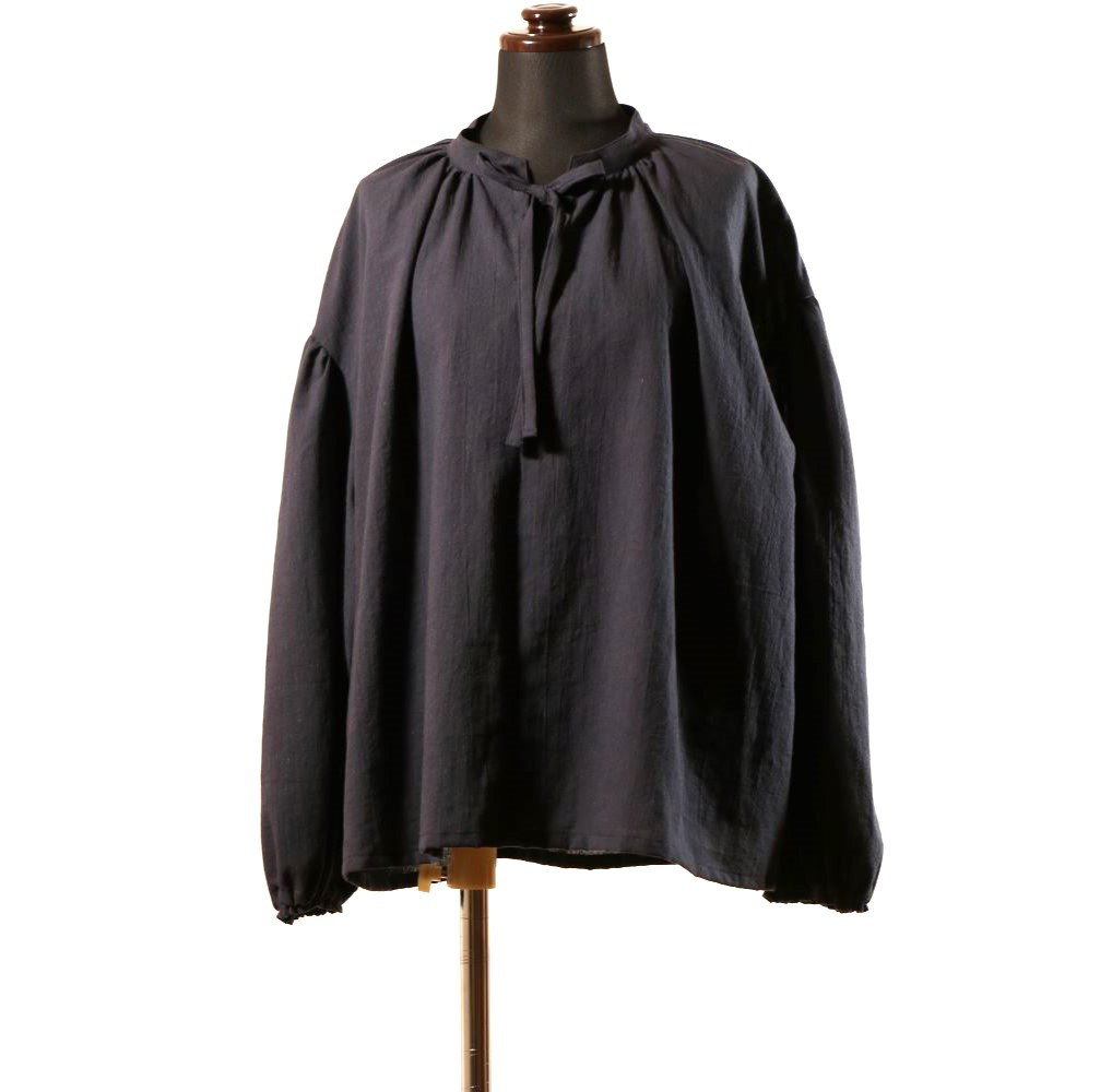 ５年後も着たい　ブラウス！！　オーガニックコットン混　ネイビー