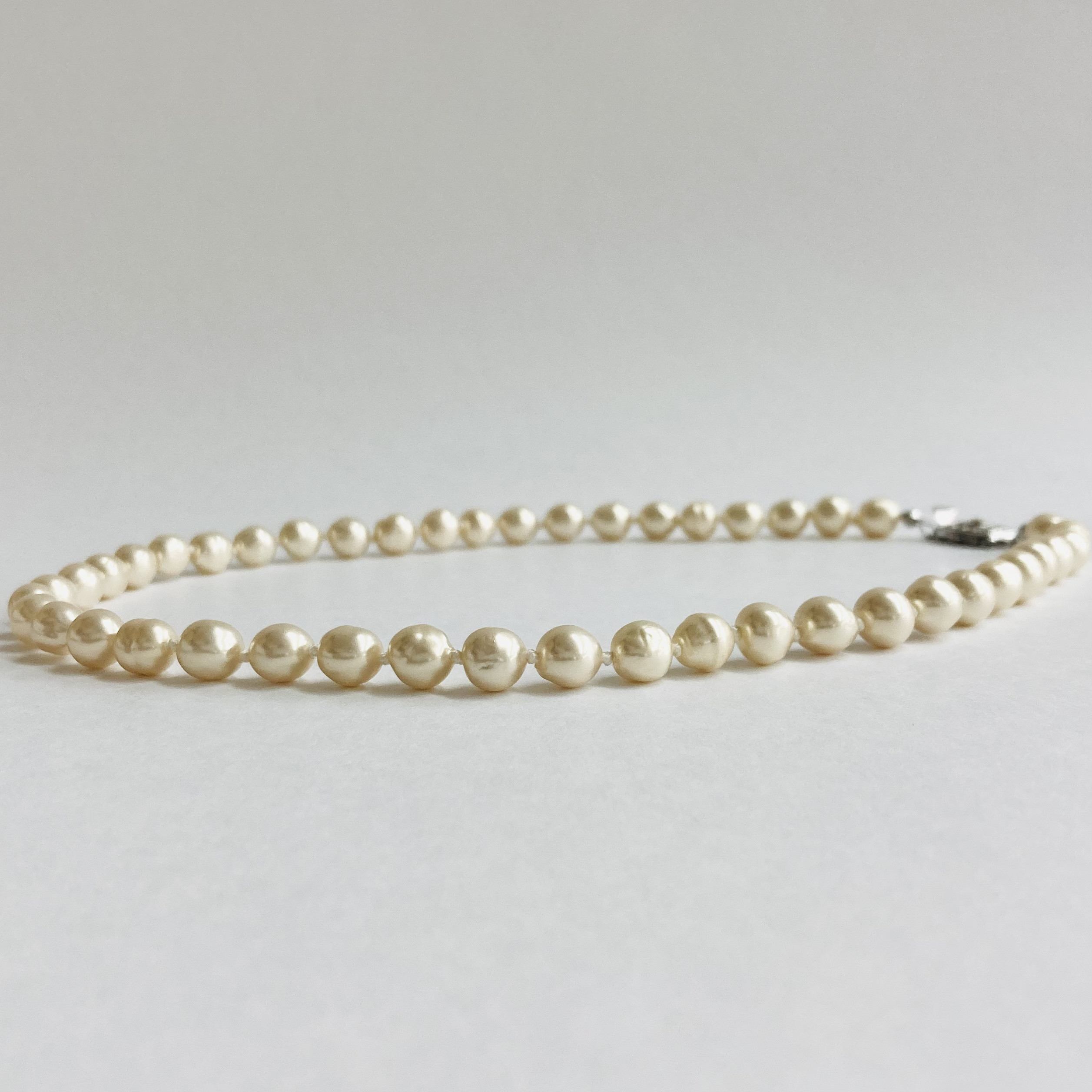 ガラスバロックパールオールノットネックレス/約7～8mm約42cm/ホワイトベージュ/R/made in japan