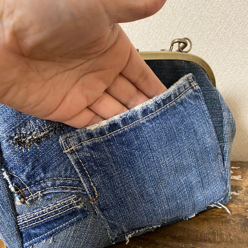 デニムリメイクちょっと大きめがま口財布「方除」これ1つで