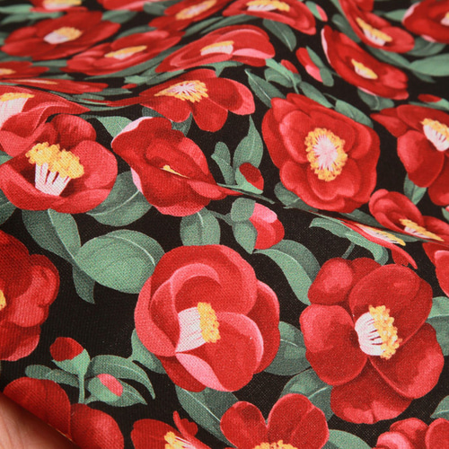 韓国製 大幅 花柄 椿柄 カメリア 生地 コットン100％ オックス Oxford