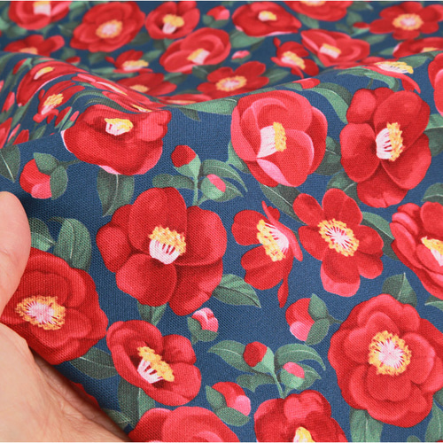 韓国製 大幅 花柄 椿柄 カメリア 生地 コットン100％ オックス Oxford