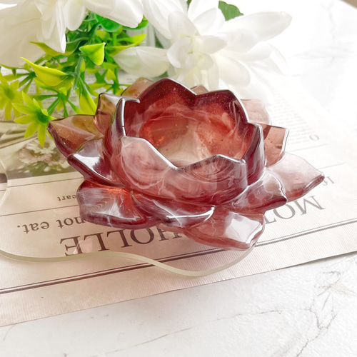 蓮 小物入れ レジン ブラウン カフェラテ カラー 灰皿 ケース フラワー