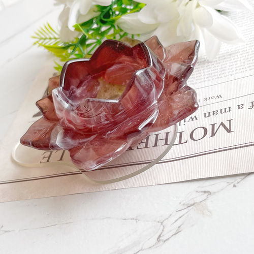 蓮 小物入れ レジン ブラウン カフェラテ カラー 灰皿 ケース フラワー