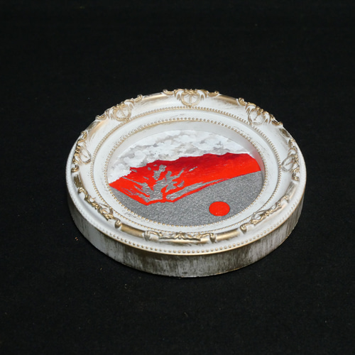 油彩画 円形ミニ絵画「赤富士」 銀の空と白い雲 油彩画 円形ミニ絵画「赤富士」 銀の空と白い雲 絵画 HR 通販