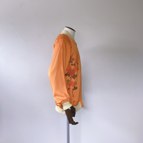 美品 ヴィンテージ 絹 着物 付け下げ 147 乱菊 大正ロマン 赤 オレンジ