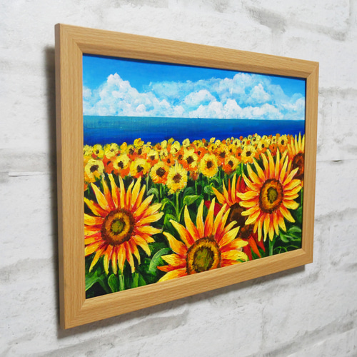 国産品 絵画【海のひまわり畑】 絵 油彩画 油彩 油絵 絵画 通販 HR 絵画