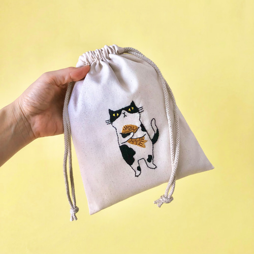 手刺繍＊巾着ポーチ（猫とたい焼き） ポーチ ココカカオ 通販 18037318  