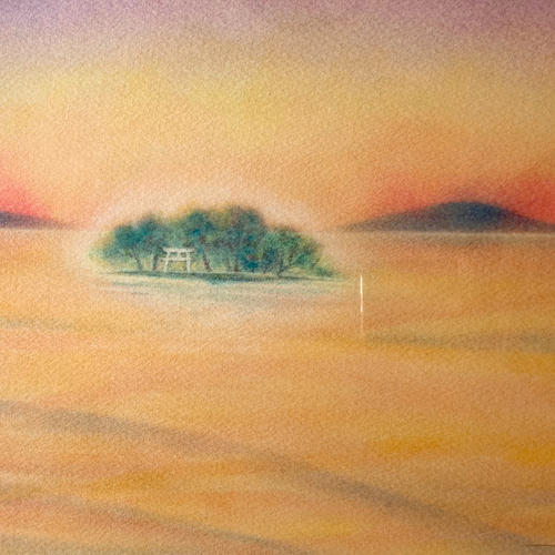 夕陽を眺める景色 パステル画 原画 54.0×39.5 夕陽を眺める景色 パステル画 原画 54.0×39.5