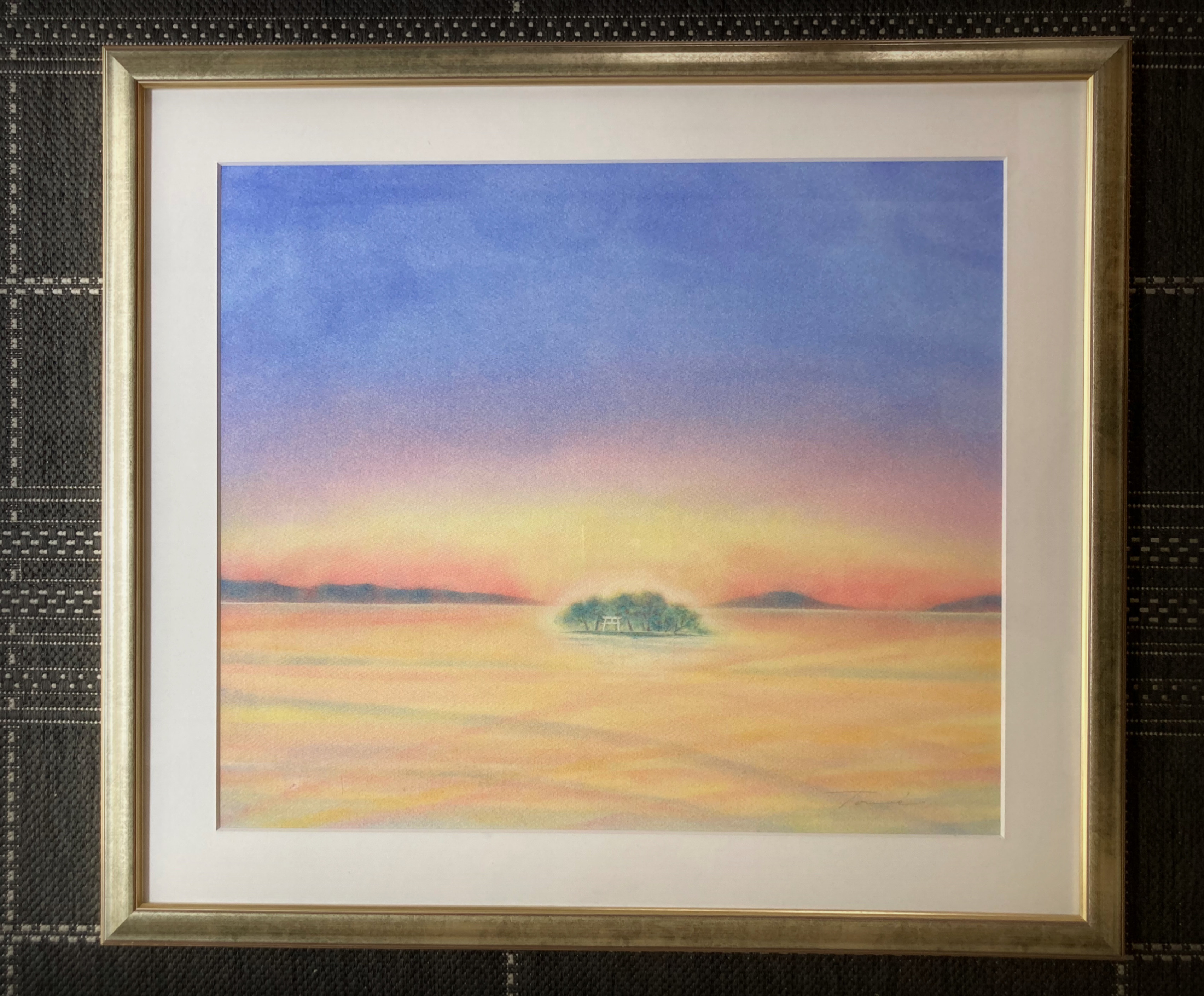 夕陽を眺める景色 パステル画 原画 54.0×39.5 夕日と海のパステル画 - メルカリ