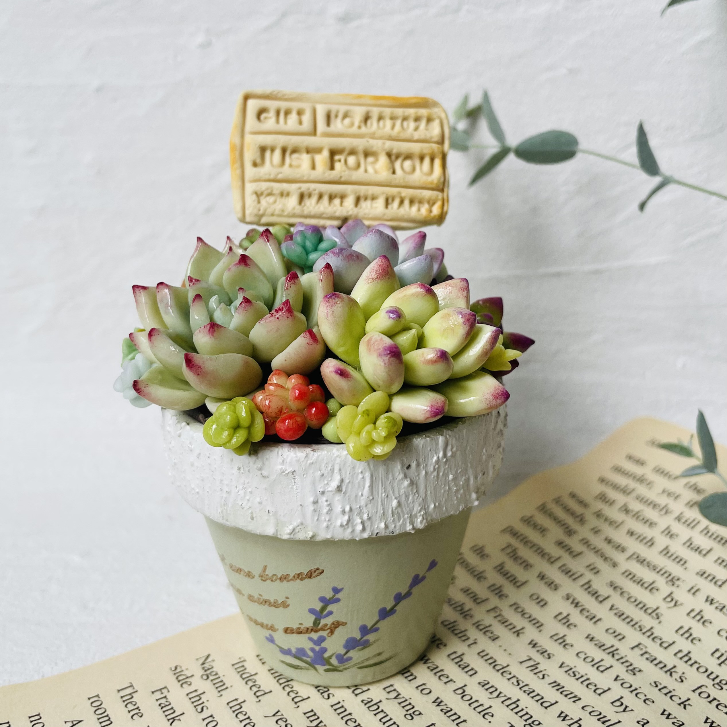 多肉寄せ植え♡ラベンダー鉢♪樹脂粘土 アートフラワー Tea Tree House