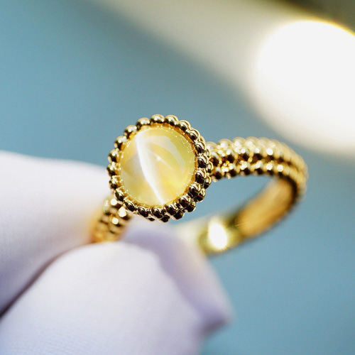 猫」天然クリソベリルキャッツアイ K18 リング 1.1ct 指輪・リング