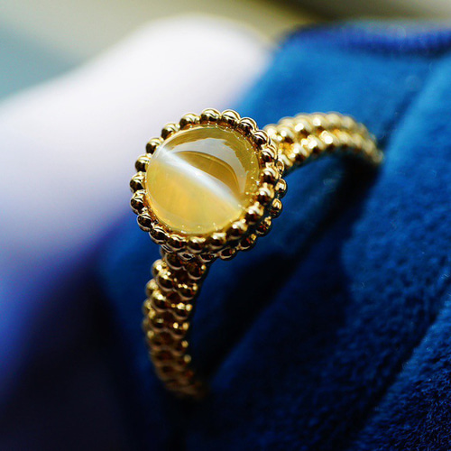 k18キャッツアイ・ダイヤリング 猫」天然クリソベリルキャッツアイ K18 リング 1.1ct 指輪