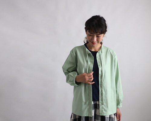 ラスト3 夏／最終SALE ギマ擬麻コットン 細リボン ブラウス