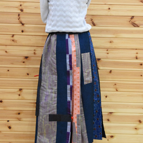 ナタシャ。着物　リメイク　ロングスカート s16 巻きスカート 和洋折衷 ロングスカート タック入りスカート