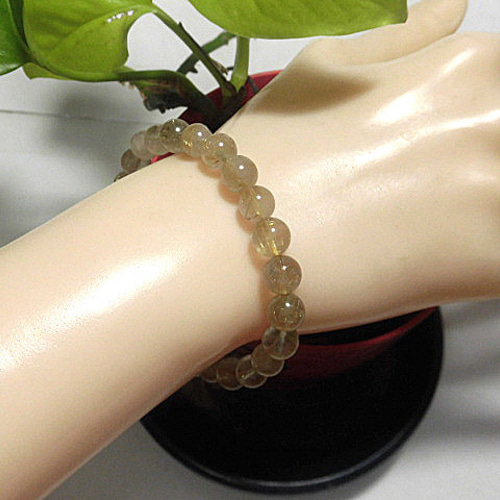天然石 金針ルチルクォーツ7.5mm～8.2mm玉ブレスレット 内周17.5m  