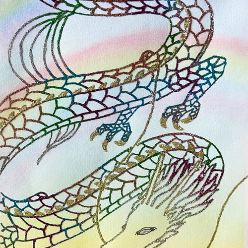 キラキラ輝く虹龍アート(原画) /パステル /ラメ 絵画 shizuku キラキラ輝く虹龍アート(原画) /パステル /ラメ 絵画 shizuku