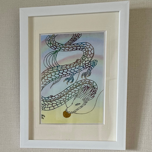 キラキラ輝く虹龍アート(原画) /パステル /ラメ 絵画 shizuku キラキラ輝く虹龍アート(原画) /パステル /ラメ 絵画 shizuku