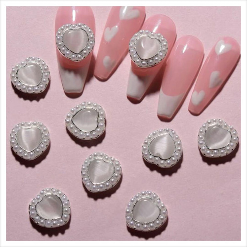 P264《2個》ネイルパーツ 白 ハート パール ギャル 韓国 ゆめかわ 派手  