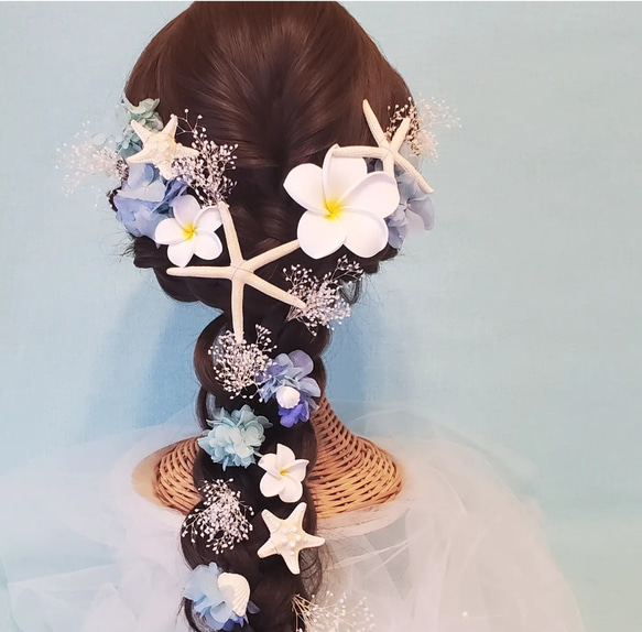 【カラー変更OK】プルメリア　スターフィッシュ 髪飾り 結婚式 貝殻 プルメリア スターフィッシュ リゾート髪飾り 貝殻 結婚式