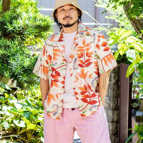Acote 着物リメイク アロハシャツ ハワイアン 半袖シャツ 開襟 Acote 着物リメイク アロハシャツ ハワイアン 半袖シャツ 開襟