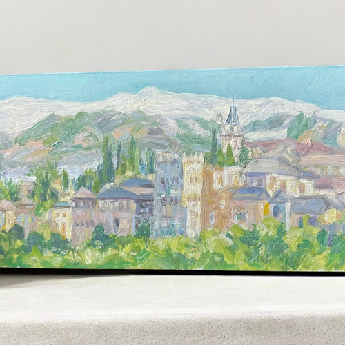グラナダ の春（油絵、原画、スペイン、グラナダ 、額付き