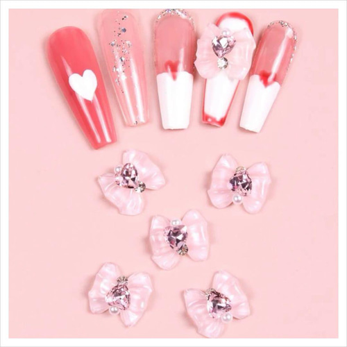 P273《1個》ネイルパーツ ピンク リボン ハート ゆめかわ 量産型