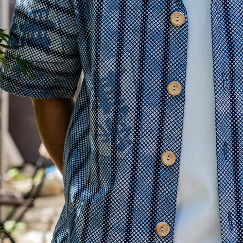 アロハシャツ　メンズ　本染　浴衣　ハンドメイド　コーマ　濃紺　remake 牡丹 リメイク アロハシャツ メンズ 本染 浴衣 コーマ地 濃紺 カニ