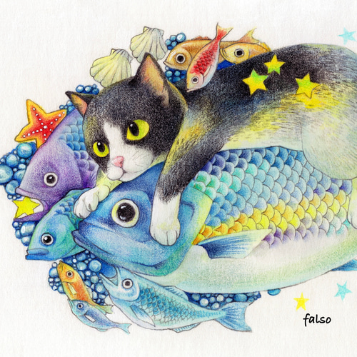 原画：宙を歩く～光を知った猫～（サイズ：F8号（額縁含む 横