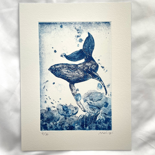 【海外製】銅版画 銅版画：サンゴの海のクジラ 版画 Mai.Yamashita 通販 18039347